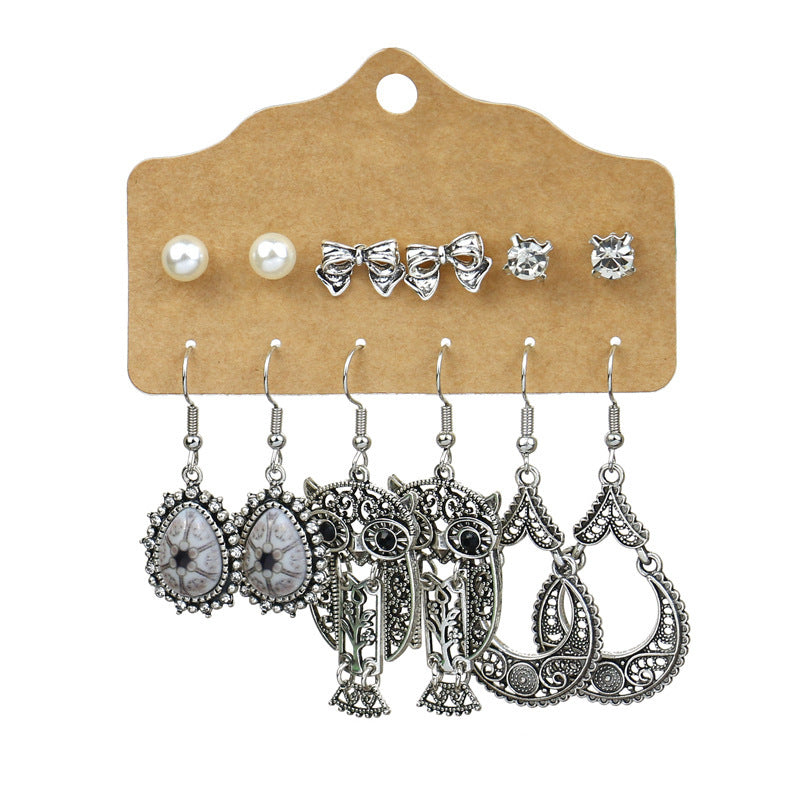 Wholesale Vintage Silver Turquoise Ethnic Style Earrings